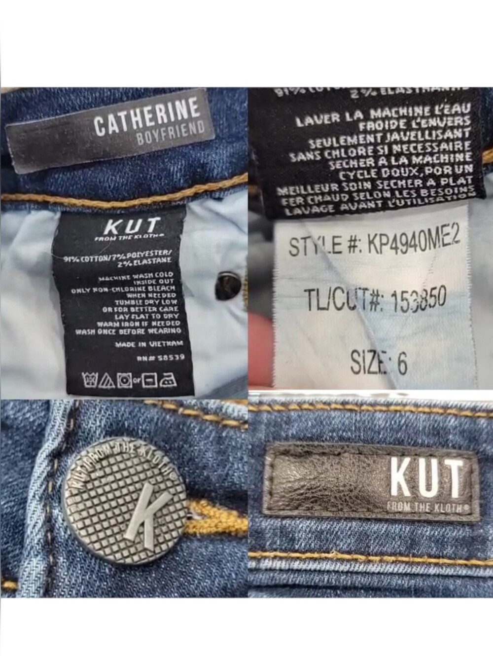 Kut From the Kloth Catherine Boyfriend Jeans Blue Slim Straight Leg Women’s 6 - Picture 13 of 17
